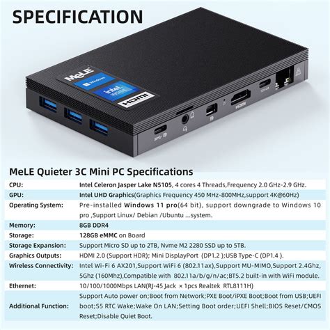 MeLE Quieter 3C Fanless Mini PC N5105, LPDDR4, Windows11。